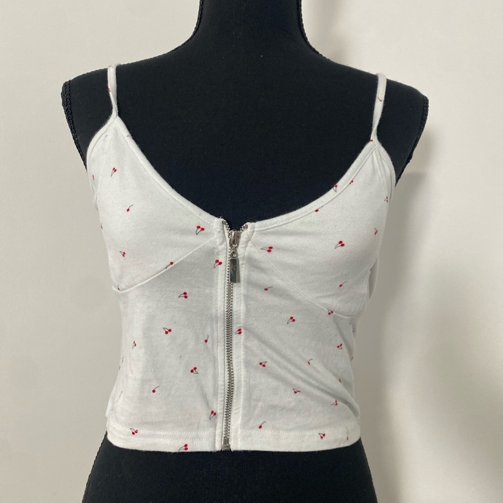 PacSun White Cherry Zip-Front Tank Top